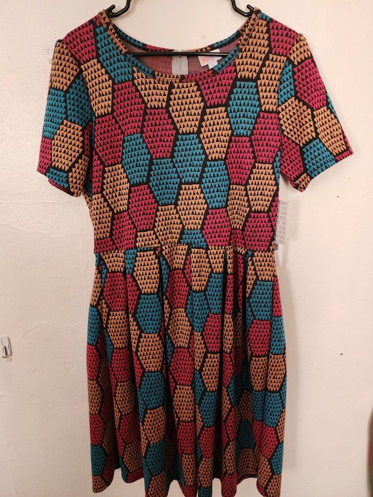 LuLaRoe Amelia Honeycomb Print Dress, Size XL
