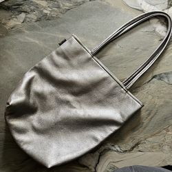 Zina Kao Handmade Silver Metallic Leather Tote Bag