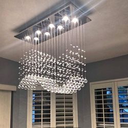 8 Lights K9 Crystal Pendant Light Modern Rain Drop Chandelier Flush Mount 