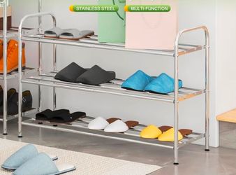3-Tier Expandable Shoe Rack – Adjustable Heavy Duty Organizer Shelf | 100% Stainless Steel & 4-Rod Stretchable | Small Space Shoe Rack for Closet Entr