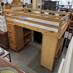 Loft Bed Built in Desk and Drawers Storage Space