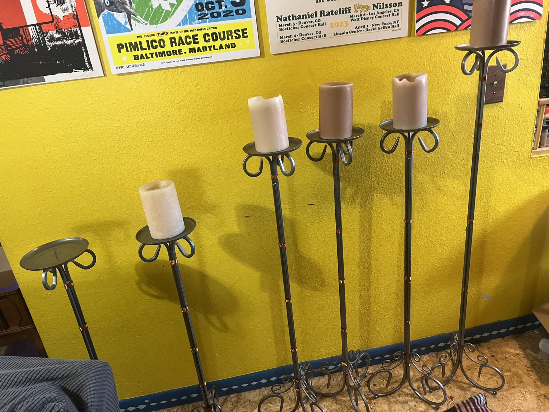 Very Tall Ornate Wrought Iron Pillar Candle Holders
