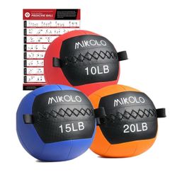 Mikolo Medicine Ball, Wall Ball,Soft Medicine Ball Set,Slam Ball for Core Training Ball Set of 45lbs