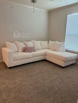 Brand New Beige Fluffy Corduroy Sectional Couch Delivery Available