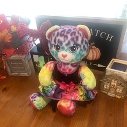 Build A Bear Rainbow Tie Dye Leopard Cat 17" Colorful Spots Heart Nose & outfit