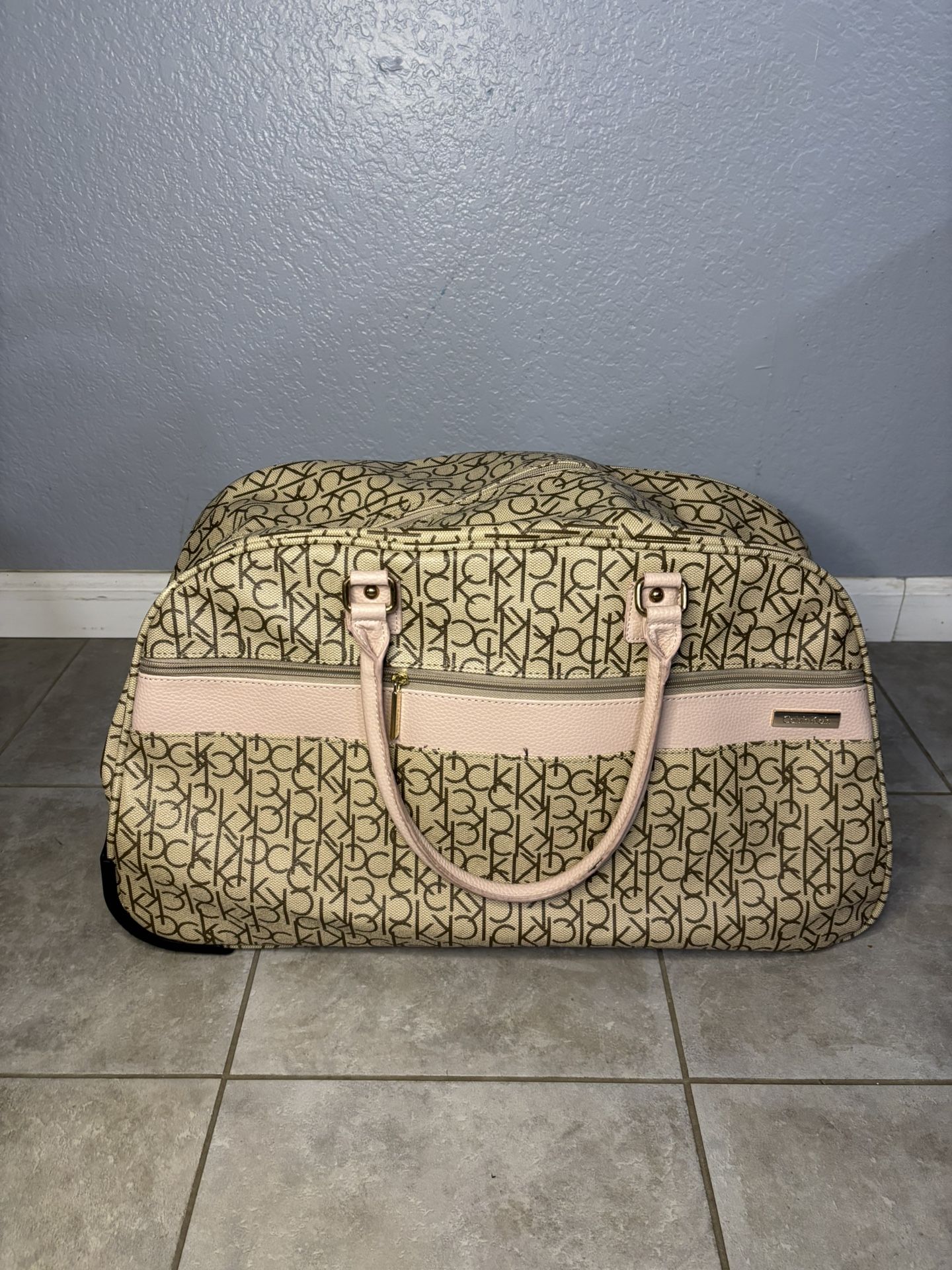 Calvin Klein Tan Pink Canvas Convertible Duffle Bag Carry On Luggage  