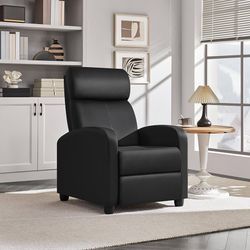 New Recliner Chair, PU Leather Recliner Sofa for Adults, Home Theater Seat with Lumbar Support, Recliner Sofa for Living Room (Dark Black, Leather)  N