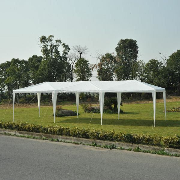 (2 Total) Outsunny 10' x 30' Easy Open Gazebo Canopy Wedding Party Tent with 8 Removable Mesh Side Walls - White