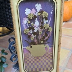 Vintage floral teapot Virgil Thrasher wall art decor 3-D 70s cottage country still life