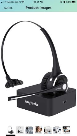 Trucker Bluetooth Headset, Angteela Wireless Headset with Microphone, Wireless Cell Phone Headset with Noise Canceling Mic Charging Base Mute Functio