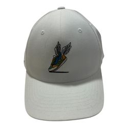 Flexfit Nu White Baseball Cap with Flying Sneaker Graphic