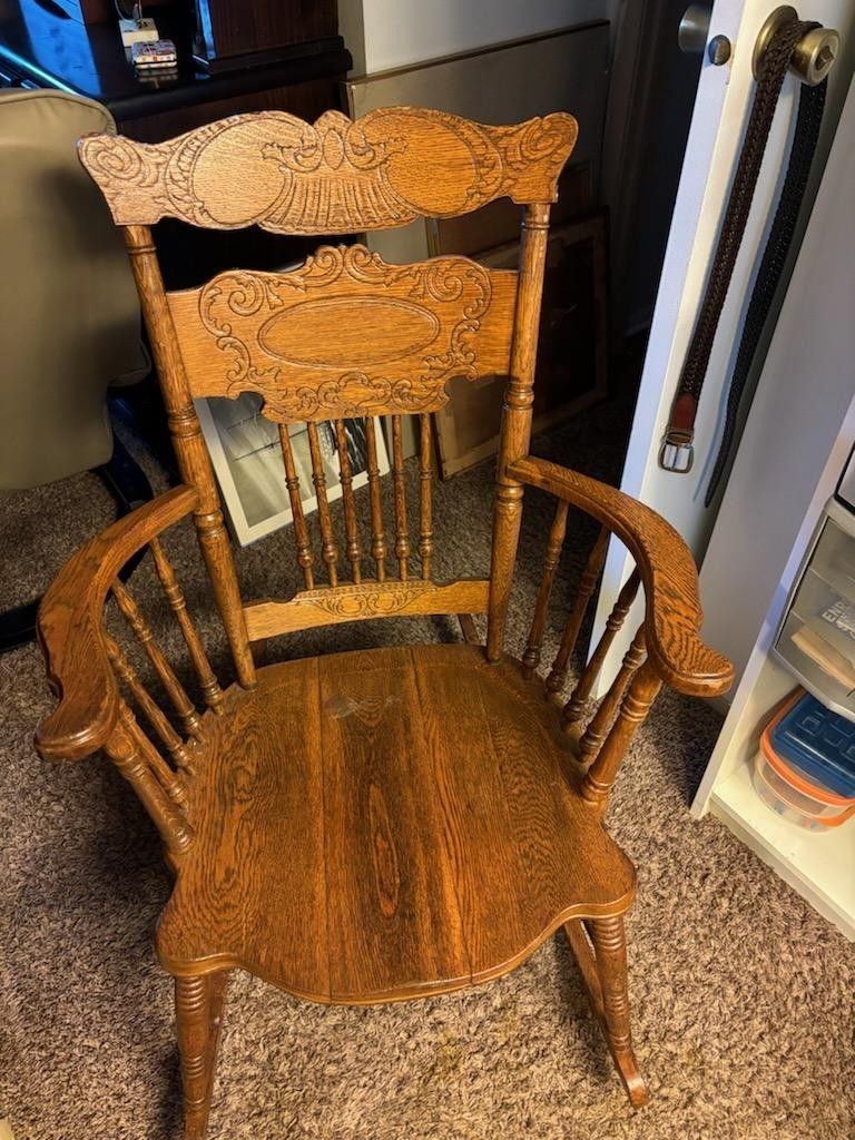 Antique Rocking Chair Oak Wood