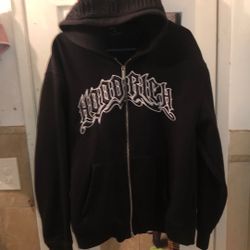 Hoodrich Zip Up Sweater, Large Black