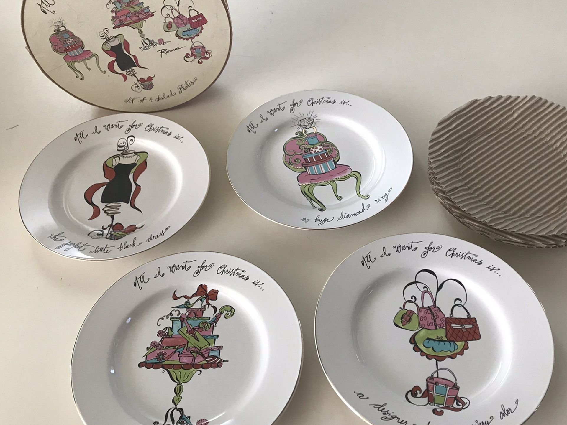 Rosanna Set Of 4 All I Want For Christmas 8 1/4 Inch Salad Plates