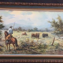 Landscape with Cows, Oil on Board. 