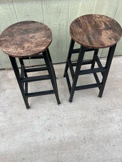 Industrial Bar Stools with Wood Tops – Set of 2