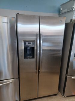 GE stainless steel side by side refrigerator counter depth