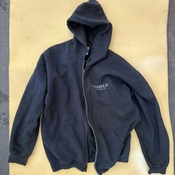 USED ZIP UP HOODED SWEATSHIRT WITH A PENTAGRAM LOGO ON BACK 