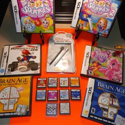 Nintendo DS, DS Lite DSi XL, 12 Games Mario Kart Ect Car Adpt, and 2 X  Link Cords 
