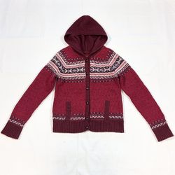 VTG Heritage 1981 Girls L Sweater Cardigan Hooded Wool Blend Holiday Fair Isle
