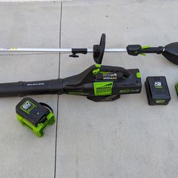 Greenworks 60 Volt Grass Trimmer Leaf Blower Power Inverter for Charging Small Electronics, Charger, And Battery $225