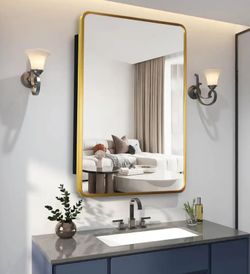 Gold Framed 20 in. W x 28 in. H Iron Surface Medicine Cabinet with Mirror