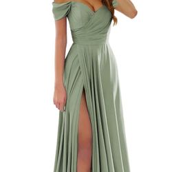 Sage Satin Bridesmaid Dress 