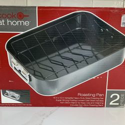 Cook at Home Roasting Pan 16” x 12” Heavy Duty Steel with Original Box