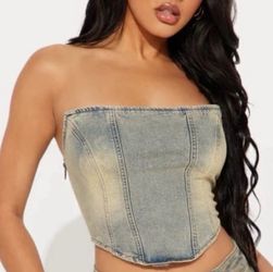 Fashion Nova | Above It All Washed Denim Corset Top - Vintage Wash