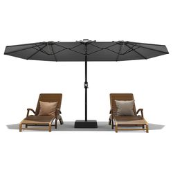 15FT Large Patio UmbrellaOutdoor Double-Sided Rectangle Market Umbrella With Easy Crank and Tilt Adjustment for Pool, Lawn, Garden, Backyard, Grey