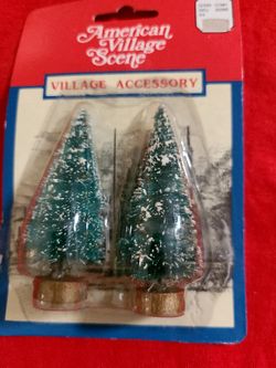 American Village Scene Village Accessory Medium Frosted Sisal Green Tree 2 In A Package 