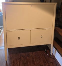 White Mid-Century Secretary Desk Cabinet