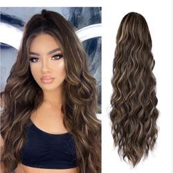 FREEMEIGE Long Wavy Drawstring Ponytail Extension for Black Women Synthetic Clip in Pony Tail Hairpieces 26 inch Curly Ponytail Extension for Women Gi