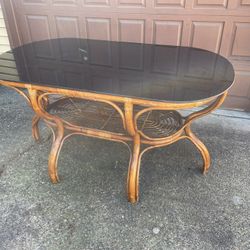 Rare Vintage Bamboo / Rattan Dining Table Boho