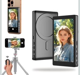 2000mAh Back Camera Vlog Selfie Monitor with Bluetooth Remote, Speaker, 3-Level Brightness, 4K/30FPS Wireless & Wired Recording, No Delay