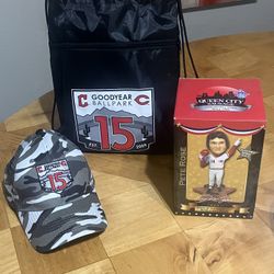 Pete Rose/Goodyear Ballpark 15 Year Collector’s Package Includes Pete Rose Bobblehead, Camo Hat, and Log Bag 
