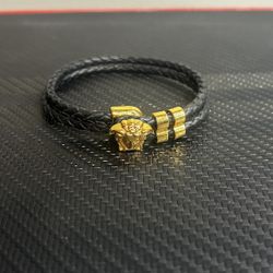  Versace Medusa Leather Bracelet – Black & Gold – Made in Italy 