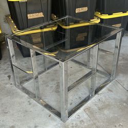 Vintage Design Institute Chrome and Glass Side Table Small Coffee Table