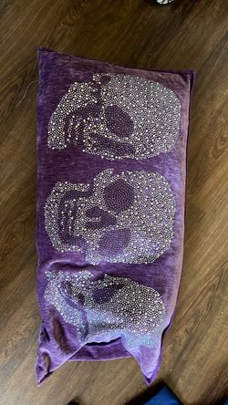 One MAGASCHONI Scull Rhinestone Velvet Purple Silver Lumbar Pillow 23" X 10"