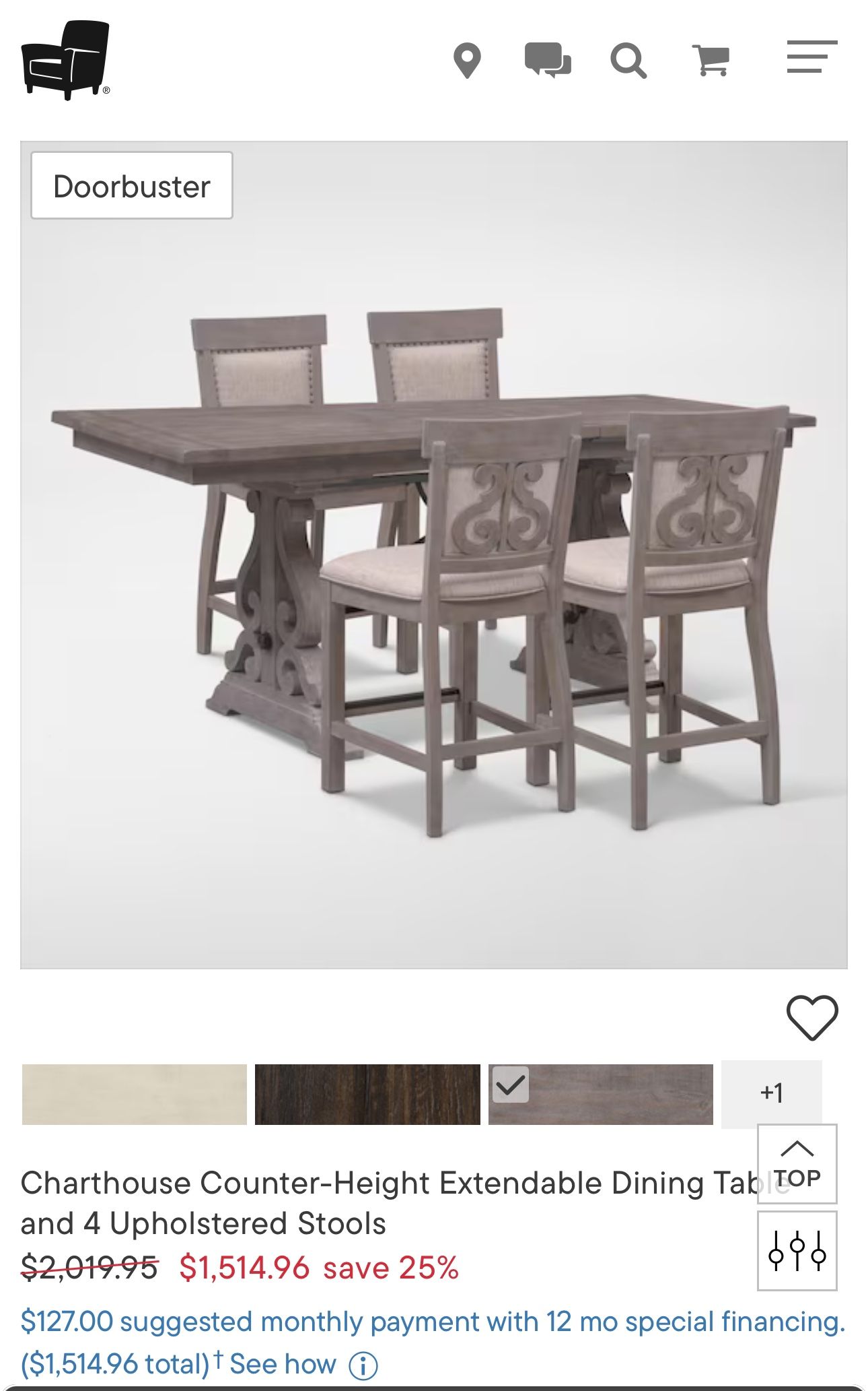 Charthouse Counter-Height Extendable Dining Table and 4 Upholstered Stools