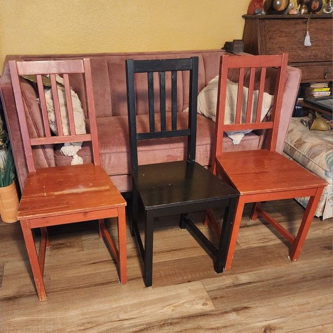 Set of 3 Pine Wood Ikea Chairs