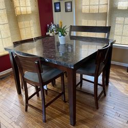 Real Marble Table W/ Bench And 4 Chairs 