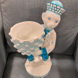 Fabulous New Monkey Statue.  Turquoise Teal Blue & White.  For Plant, Jewelry, Make Up, Anything! Super W/ MCM & Z Gallerie Decor.