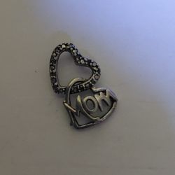 Double Heart Sterling Silver Diamond Mom Pendant 