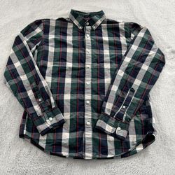 J Crew Shirt Men Plaid Blue Green Button Down Slim Fit Size Medium