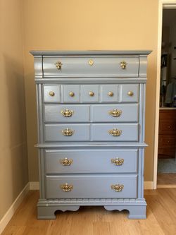 Vintage Light Blue/Gray 6 Drawer Wood Dresser
