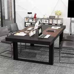 86.6 in. Width, Retangular Black Walnut Wood Writing Desk Office Commercial Desk Computer Table, Meeting Table （ZJTQ-KF020278US-02AA-001）