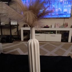 22" Ceramic Vase With Fox Pampas Grass