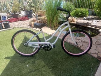 Women's Beach Cruiser Bicycle White Pink Rims