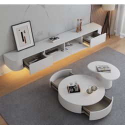  Floating TV Stand - Wall Mounted Media Console with 2 Drawer, Floating Entertainment Center TV Cabinet, Wall Mounted Audio/Video Shelf 